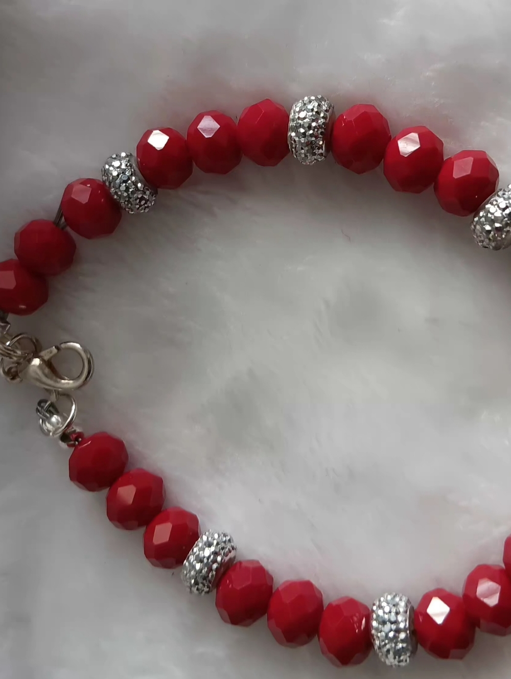 Red Faceted Bead Bracelet with Sparkling Silver Rondelles